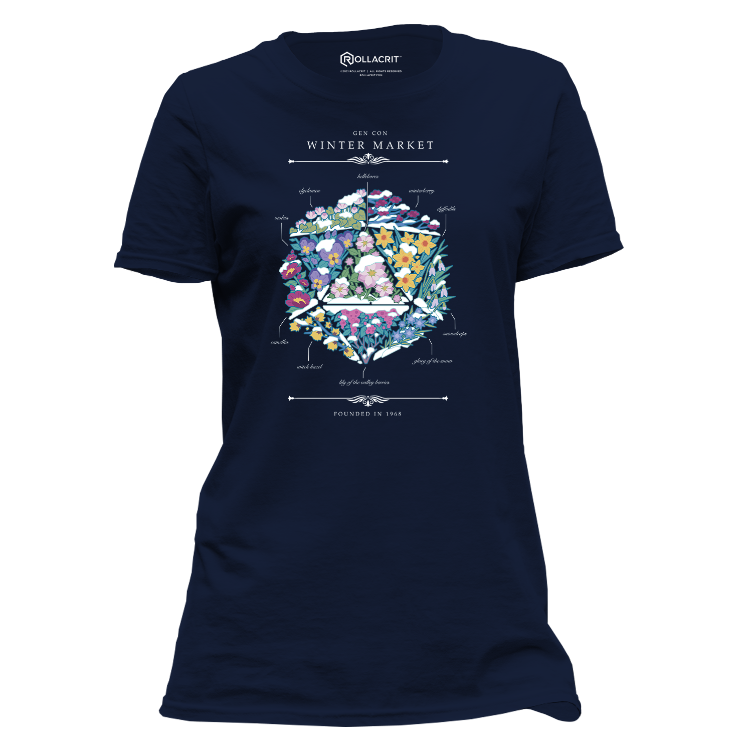 Navy Gen Con Winter Floral d20 Femme T-Shirt | Rollacrit