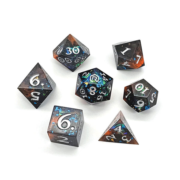 Twilight Dream - 7 piece handmade hotsell sharp edge dice set + crystal D4