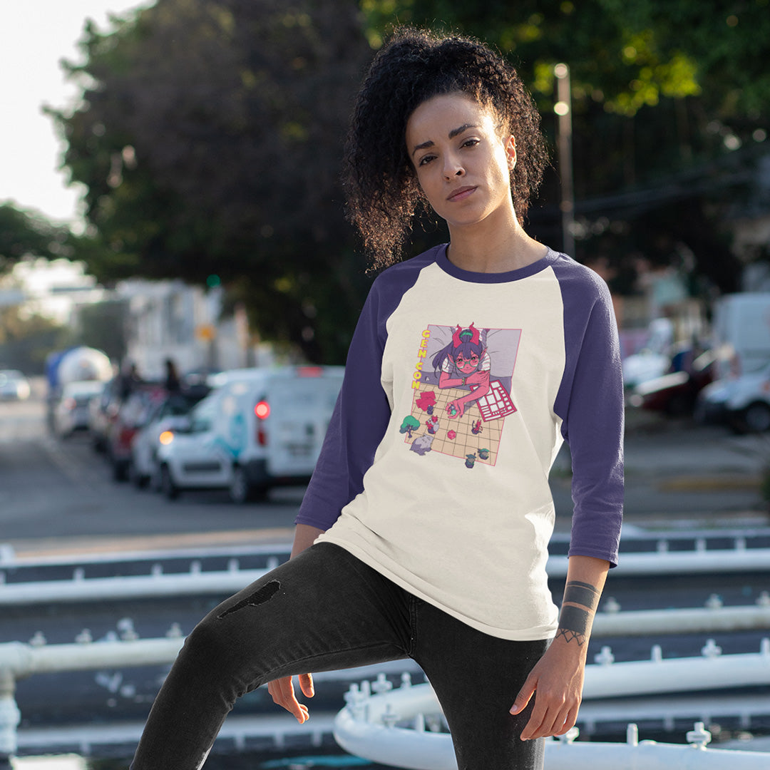 Gen Con Tsundere Gamer Tiefling Raglan Shirt | Rollacrit