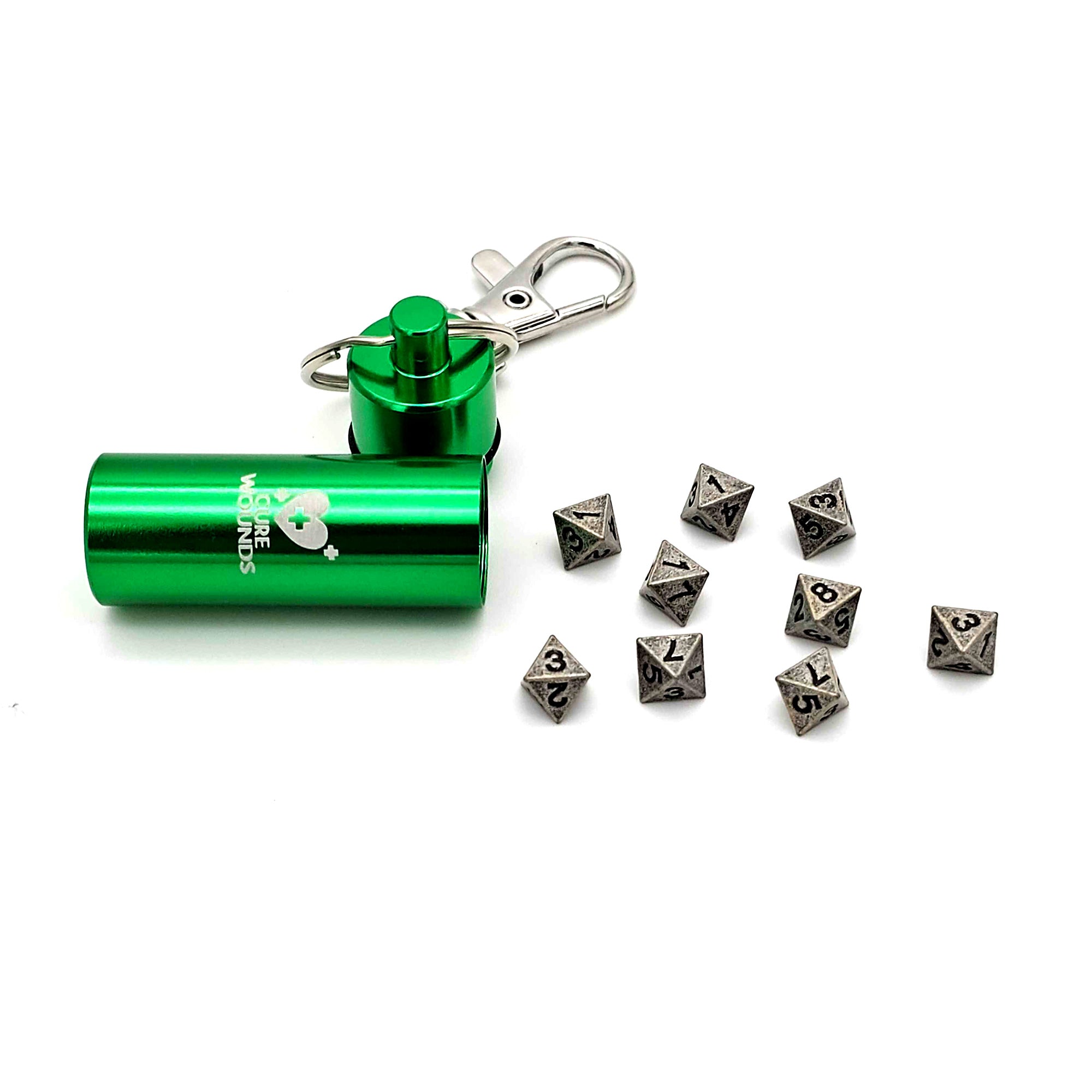 Cure Wounds Spell Component Keychain With Tiny 9pc Dice Set | Rollacrit