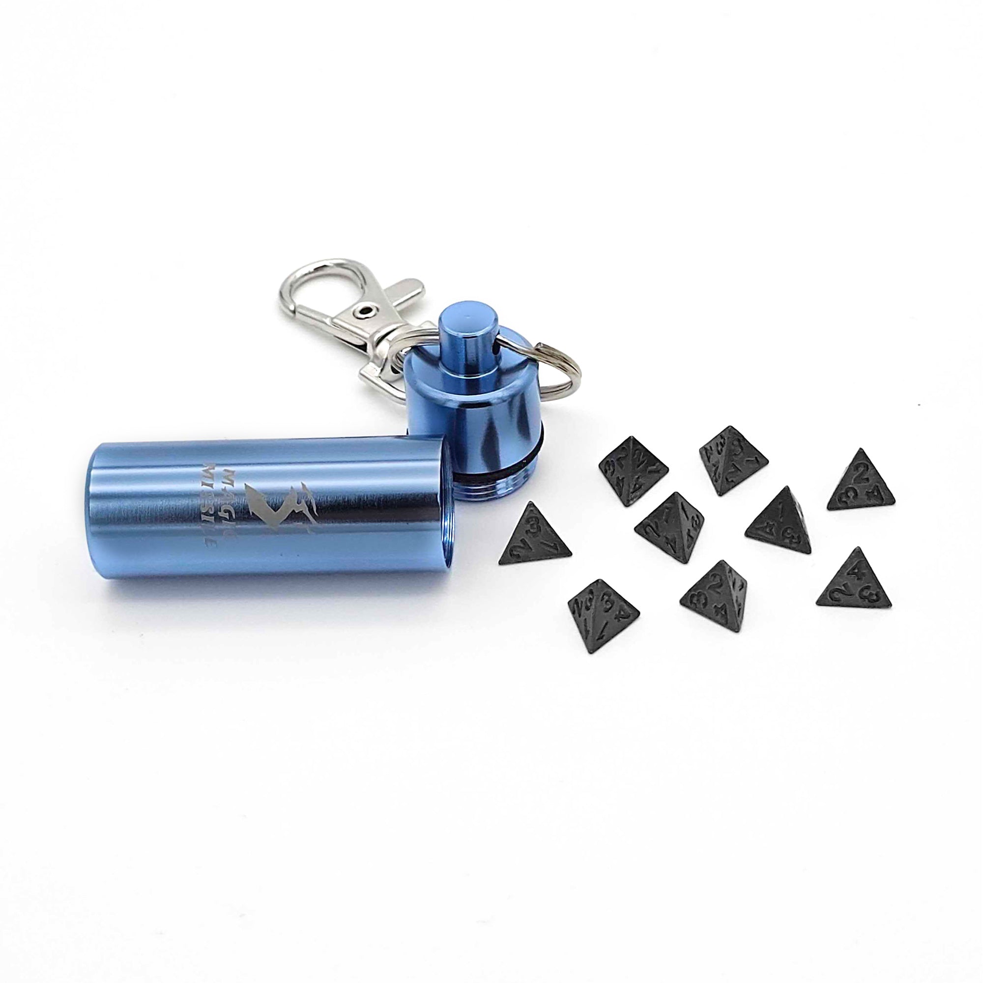 Magic Missile Spell Component Keychain With Tiny 9pc Dice Set | Rollacrit