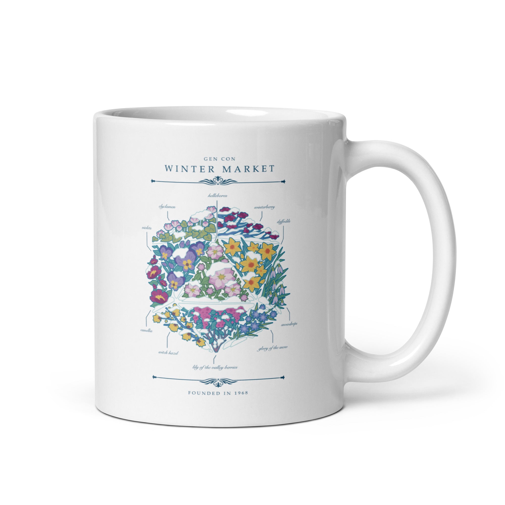 Gen Con Winter Floral d20 Mug | Rollacrit