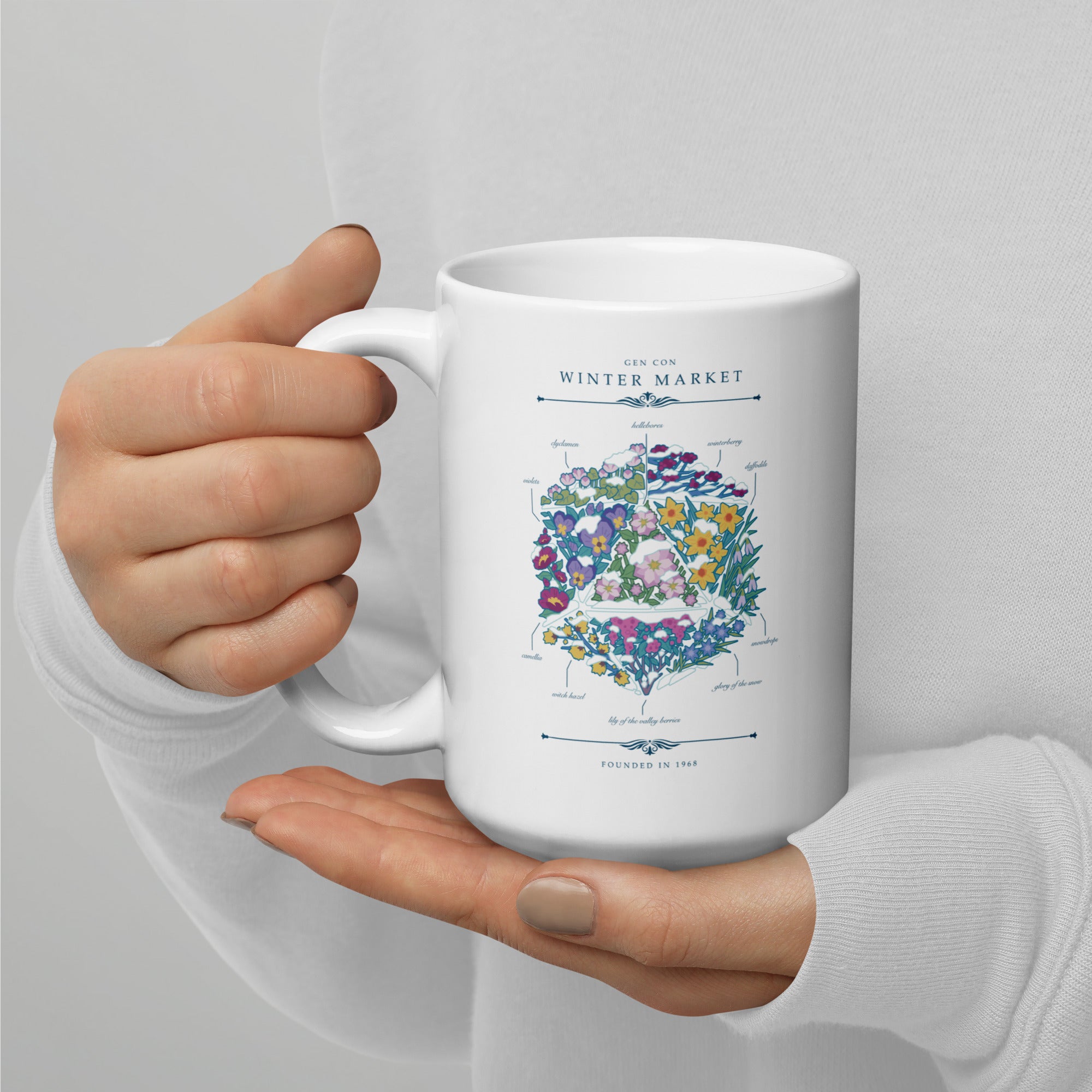 Gen Con Winter Floral d20 Mug | Rollacrit