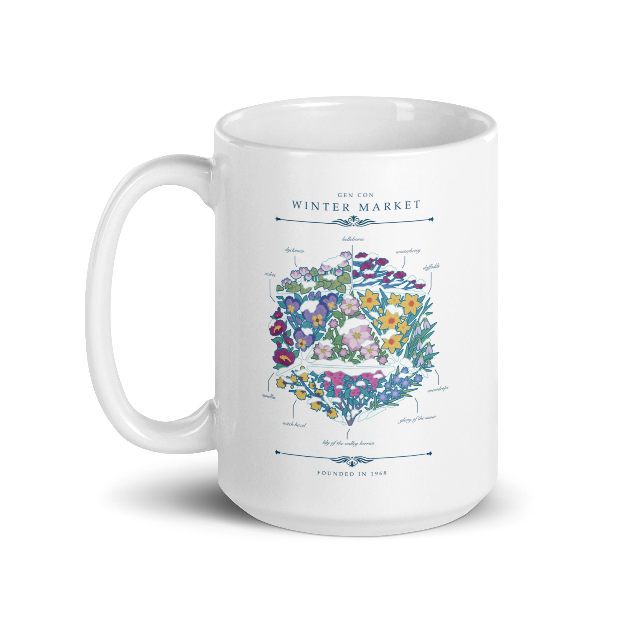 Gen Con Winter Floral d20 Mug | Rollacrit