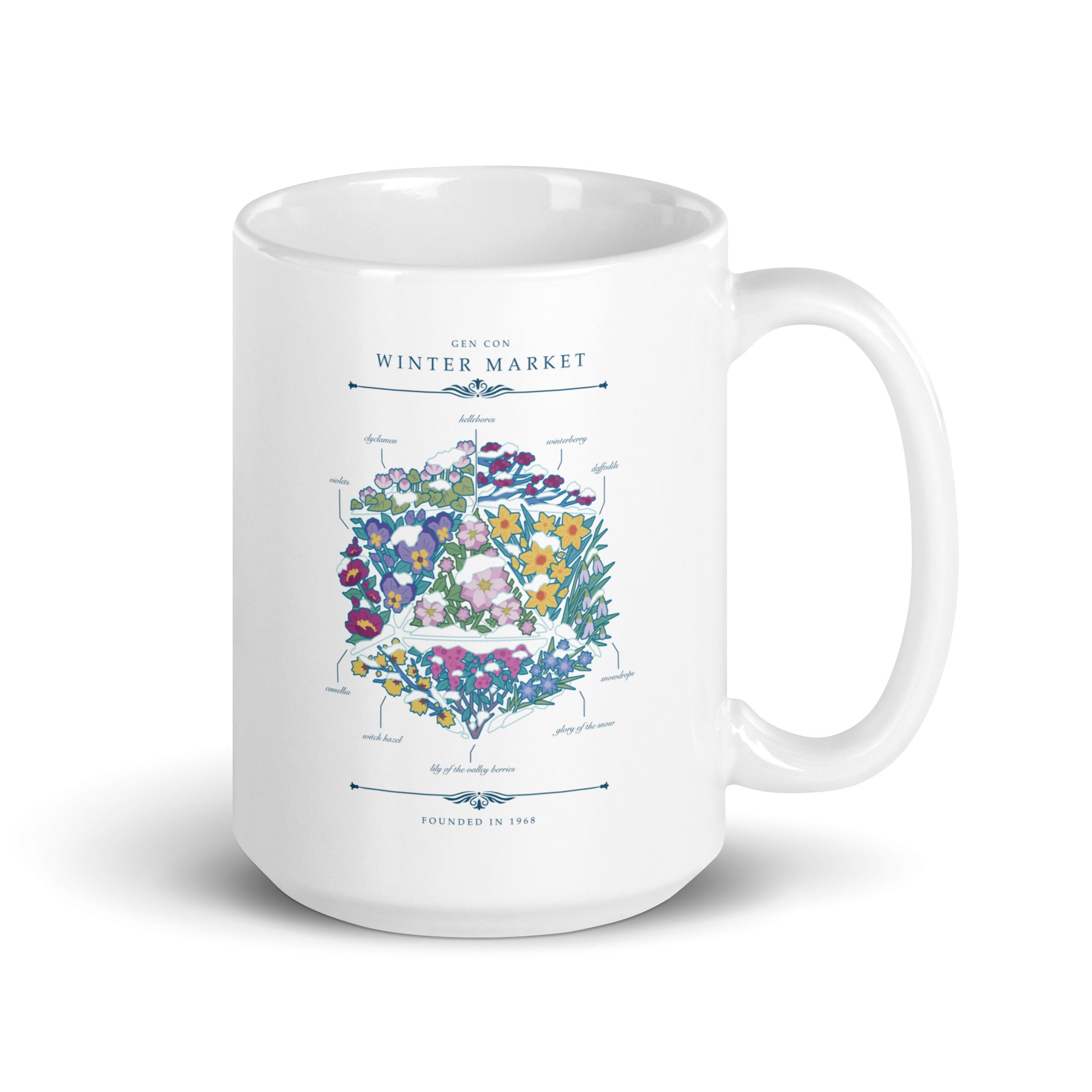 Gen Con Winter Floral d20 Mug | Rollacrit