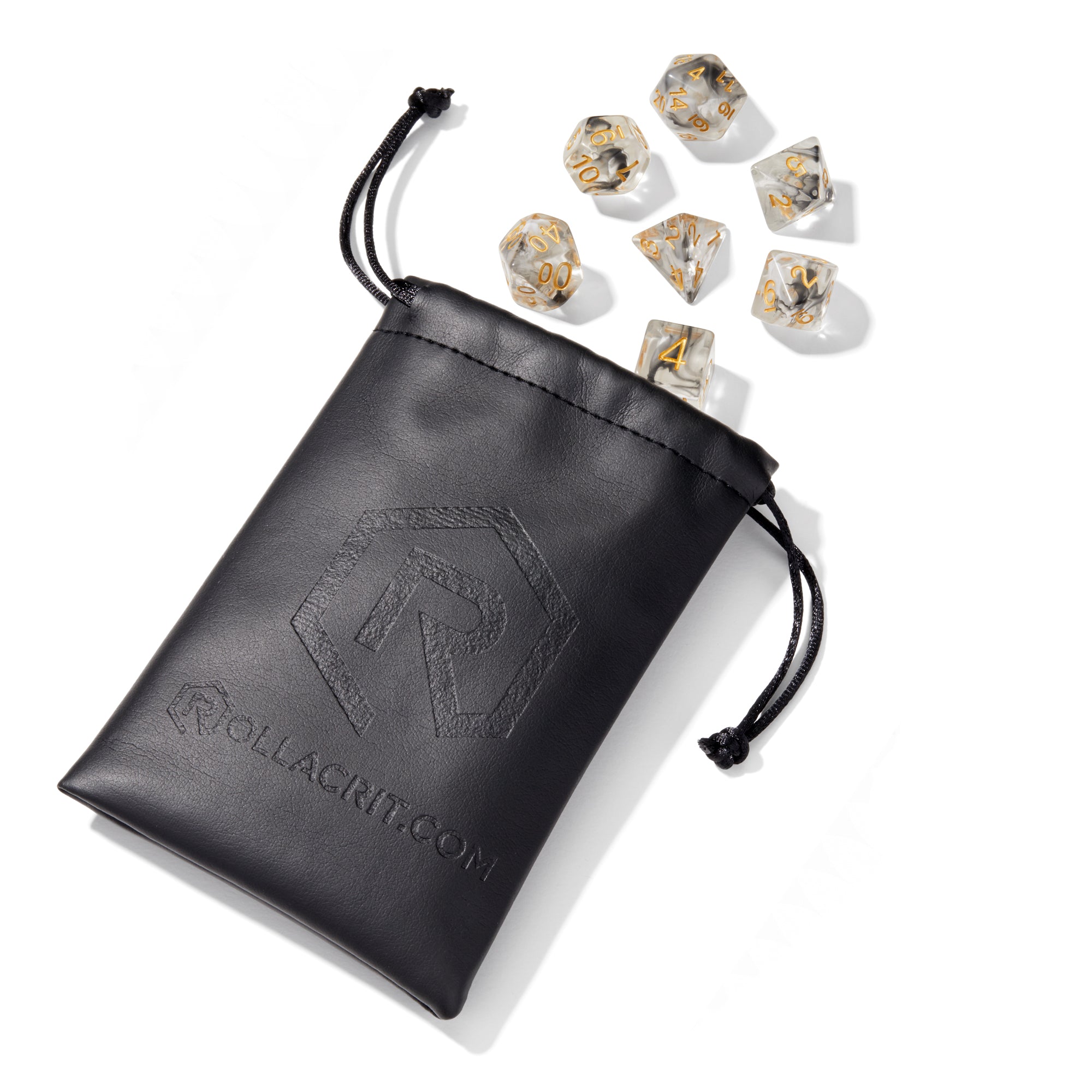 Black Smoke Swirl Clear Resin 7pc Dice Set | Rollacrit