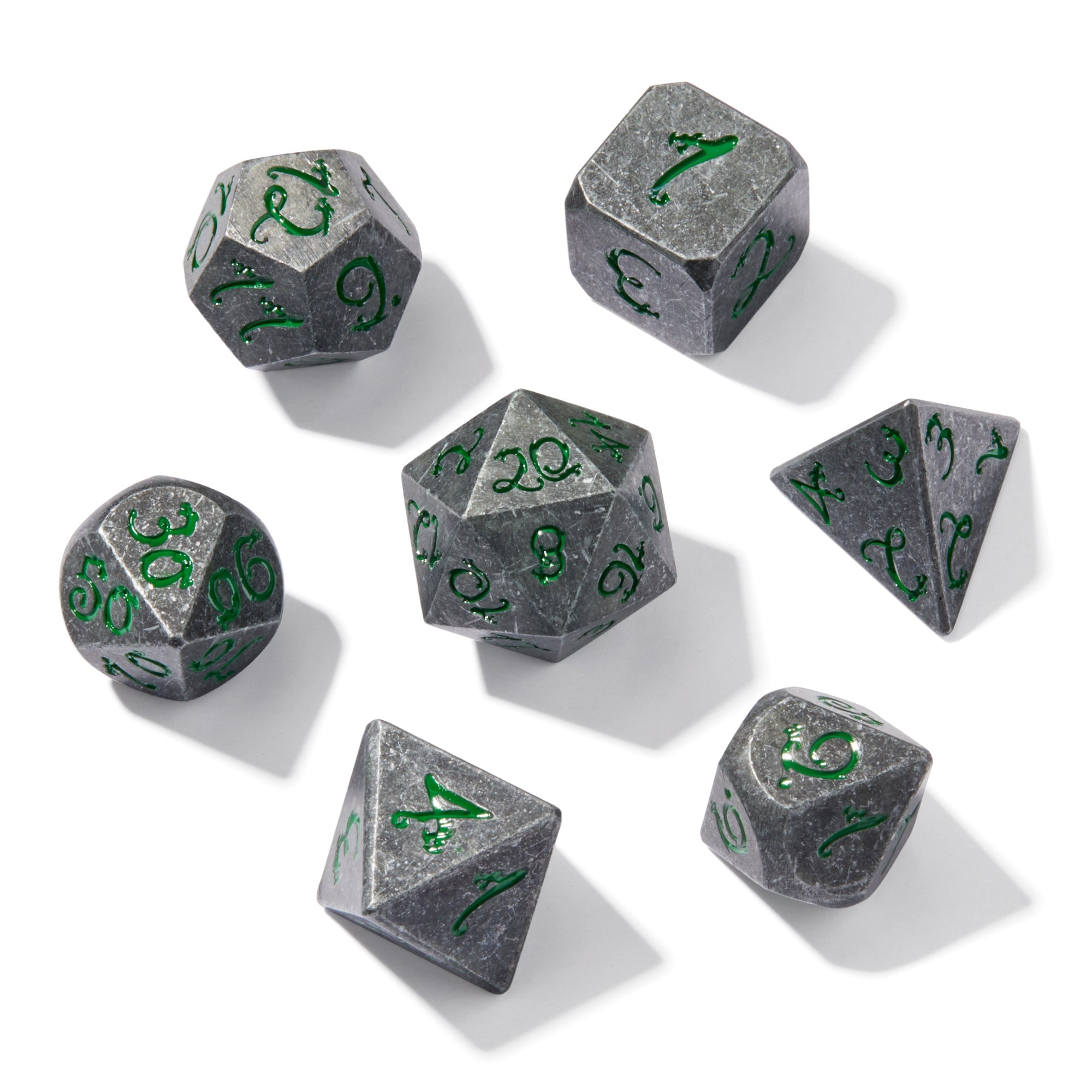 Ancient Dragon’s Breath Green Metal 7pc Dice Set | Rollacrit