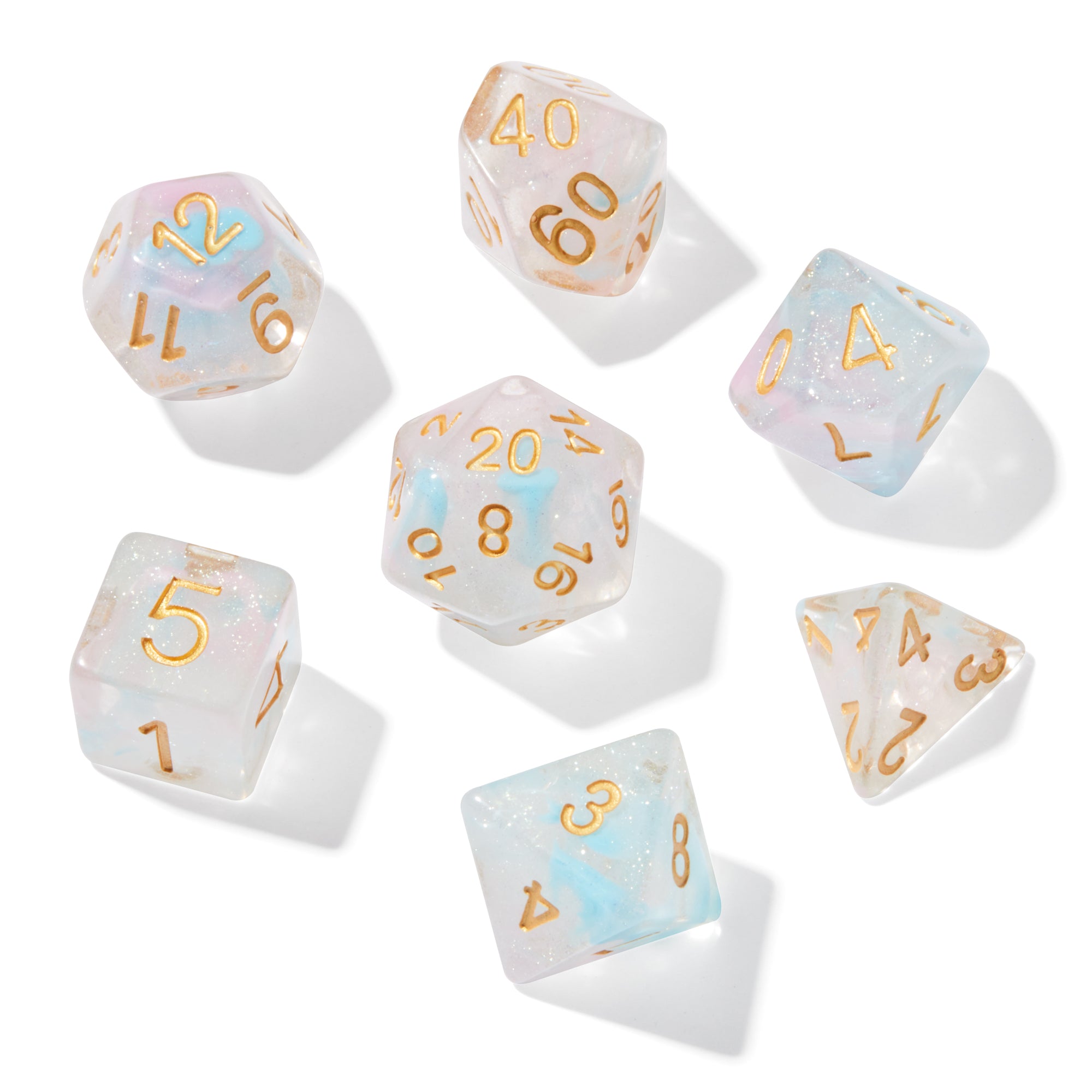 Winter's Breath Swirl Shimmer Resin 7pc Dice Set | Rollacrit