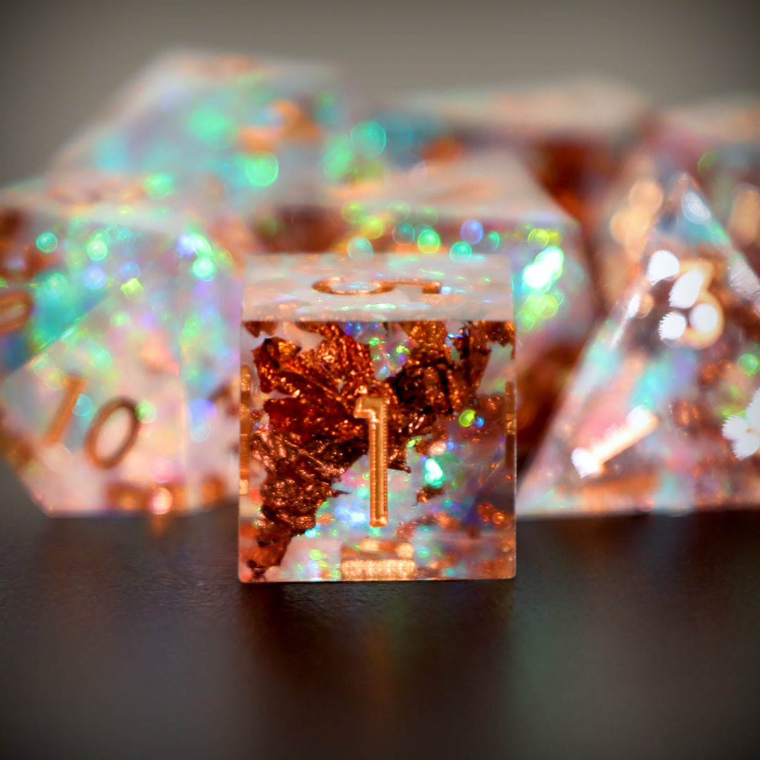 Mystic Energy Crackle Sharp Edge Resin 7 pc Dice Set | Rollacrit